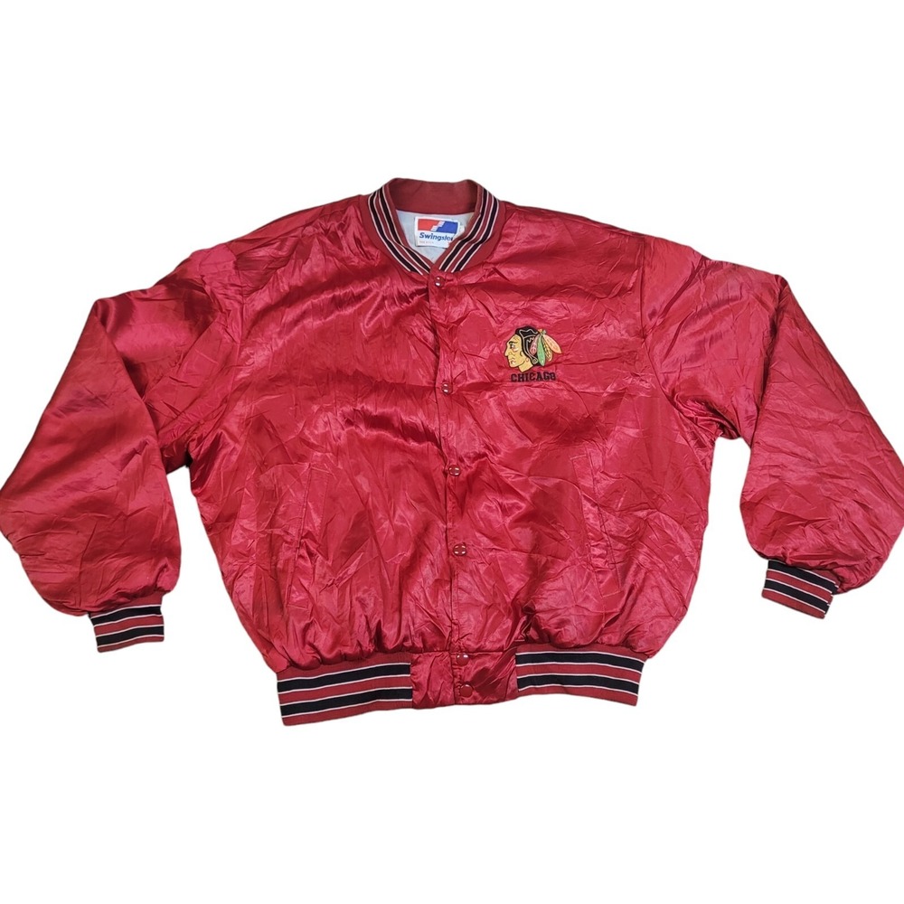 Vintage XL Chicago Blackhawks Satin Bomber Jacket Swingster NOS with Tags 90's